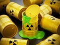 Toxic barrels with a leaking green substance. 3D illustration