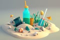 Toxic Beach: close-up of beach littered with plastic waste, including bottles, bags, and straws, as well as toxic Royalty Free Stock Photo