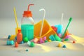 Toxic Beach: close-up of beach littered with plastic waste, including bottles, bags, and straws, as well as toxic Royalty Free Stock Photo