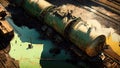 Toxic leak from freight train accident, wreck of railroad cars and tanks, generative AI