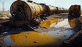 Toxic leak from freight train accident, wreck of railroad cars and tanks, generative AI