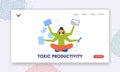 Toxic Productivity Landing Page Template. Multitasking, Deadline, Time Management. Stressed Businesswoman Work in Office