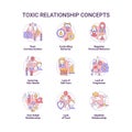 Toxic relationship concept icons set