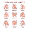 Toxic workplace red concept icons set