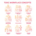 Toxic workplace red gradient concept icons set