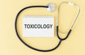 Toxicology on the Document with yellow background.