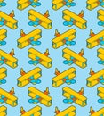 Toy aircraft cartoon style pattern seamless. Plane Kids Style background. Baby fabric texture. vector ornament