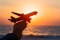 Toy airplane in hand, symbolic of travel aspirations taking flight