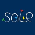 Toy airplanes write word 'Sale' in the air. Flat vector clip art Royalty Free Stock Photo