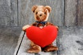 Toy bear doll and the jewelry ring with red heart Royalty Free Stock Photo