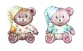 Toy Bear dressed in pyjamas watercolor illustration