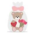 Toy bear with flowers. Flat style. Vector Royalty Free Stock Photo