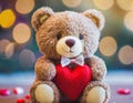 A toy bear with a hug and a heart