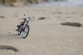 Bicycle toy on beach holiday sunset time Royalty Free Stock Photo