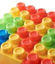 toy blocks, interlocking plastic bricks on white