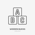 Toy blocks line icon, alphabet cubes flat logo. Baby abs game vector illustration. Sign for kids shop