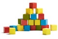 Toy blocks pyramid, multicolor wooden bricks stack Royalty Free Stock Photo