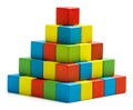 Toy blocks pyramid, multicolor wooden bricks stack
