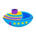 Toy boat isolated children item on white background. Kids game in bath. Cartoon vector illustration.