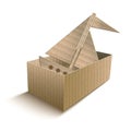 Toy boat in an open cardboard box