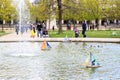 Toy boats in the fountain in the Park of Paris