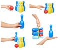 Toy bowling for fun game, plastic skittle and ball, set and collection