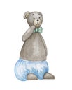 A toy for a boy. A soft toy child on a white background. Teddy painted with watercolors