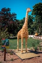 Toy brick statue of a giraffe at the zoo