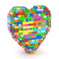 Toy bricks heart shape in multiple colors