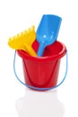 Toy bucket rake and spade Royalty Free Stock Photo