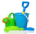 Toy bucket, rake and spade Royalty Free Stock Photo