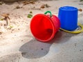 Toy bucket on sand Royalty Free Stock Photo