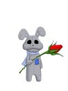 Toy Bunny with a Red Rose Isolated on White Background.