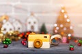 Toy camera on the table in the Christmas lights Royalty Free Stock Photo