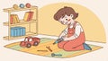Toy car assembly: Child assembling a toy car, construction play and learning about mechanics vector design Generative AI