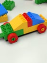 Toy car built from colorful blocks, lego style Royalty Free Stock Photo