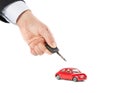 Toy car and car key concept for insurance, buying, renting, fuel or service and repair costs Royalty Free Stock Photo