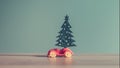 Toy Car with Christmas tree and gift box. Christmas landscape with gifts and snow. Merry christmas and happy new year greeting car Royalty Free Stock Photo