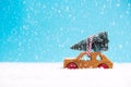 Toy car with Christmas tree in snowy winter Royalty Free Stock Photo