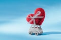 toy car delivering craft knitted heart for Valentine's day Royalty Free Stock Photo