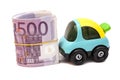 Toy car with euro money