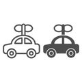 Toy car line and glyph icon. Kid auto vector illustration isolated on white. Child automobile toy outline style design