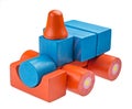 Toy car made from colored wooden blocks Royalty Free Stock Photo