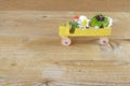 A toy car with a nice flower bouquet and a cloverleaf. Royalty Free Stock Photo