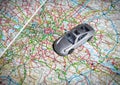Toy car on road map Royalty Free Stock Photo
