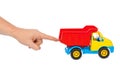 Toy car truck and hand Royalty Free Stock Photo