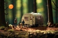 Toy caravan parked in woods