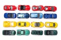 Toy cars in neat rows