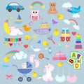 Toy cartoon kids baby. Child game childrens feet play childhood bear colorful vector illustration set kid. Royalty Free Stock Photo