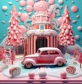 winter merry holiday christmas gift snow retro candy car festive. Generative AI.